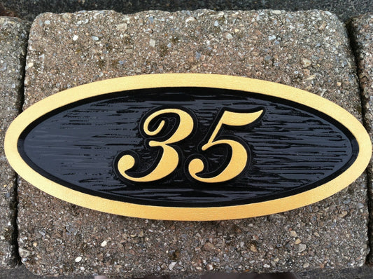 Made to Order- Custom Carved Oval Address number  - House Plaque with Letter or Special Character  (A153) - The Carving Company