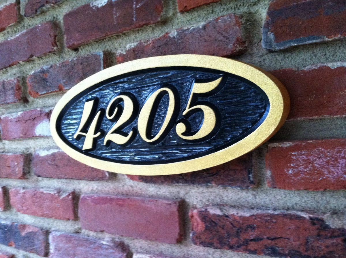 Made to Order- Custom Carved Oval Address number  - House Plaque with Letter or Special Character  (A153) - The Carving Company