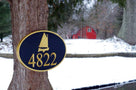 Nautical Carved Street Address plaque / House number with catboat or sailboat (A154) - The Carving Company