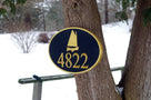 Nautical Carved Street Address plaque / House number with catboat or sailboat (A154) - The Carving Company