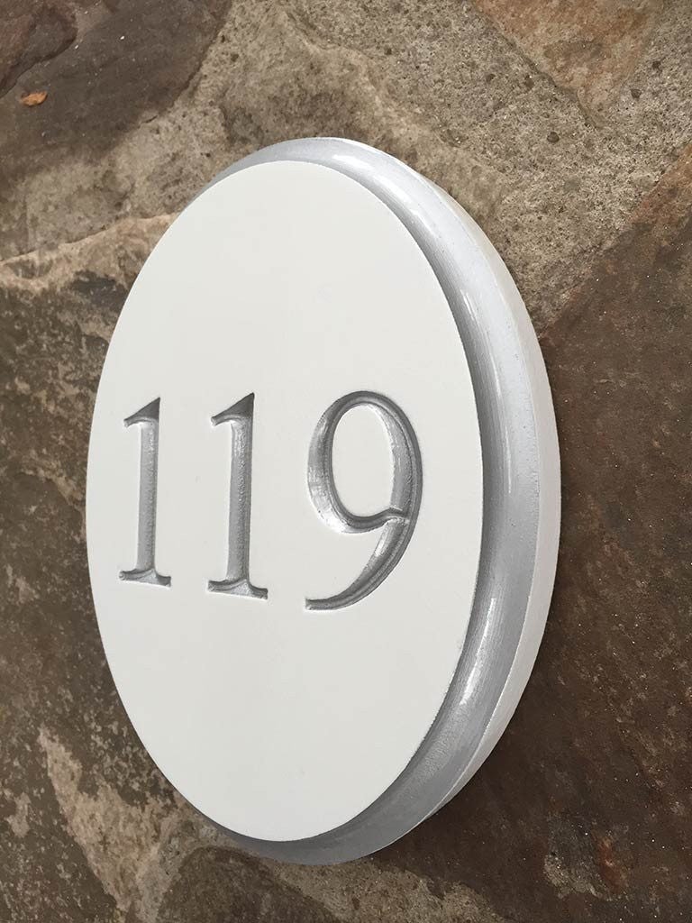 Oval Address Sign - Custom Carved House Number - Vertical (A103) - The Carving Company
