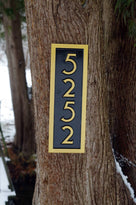 Custom made House number sign 5252 in black and gold mid century modern font