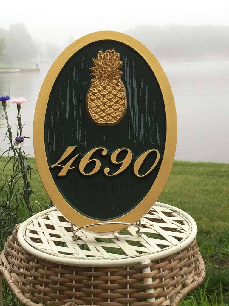 Nautical Carved House number with Light House or other stock image (A77) - The Carving Company