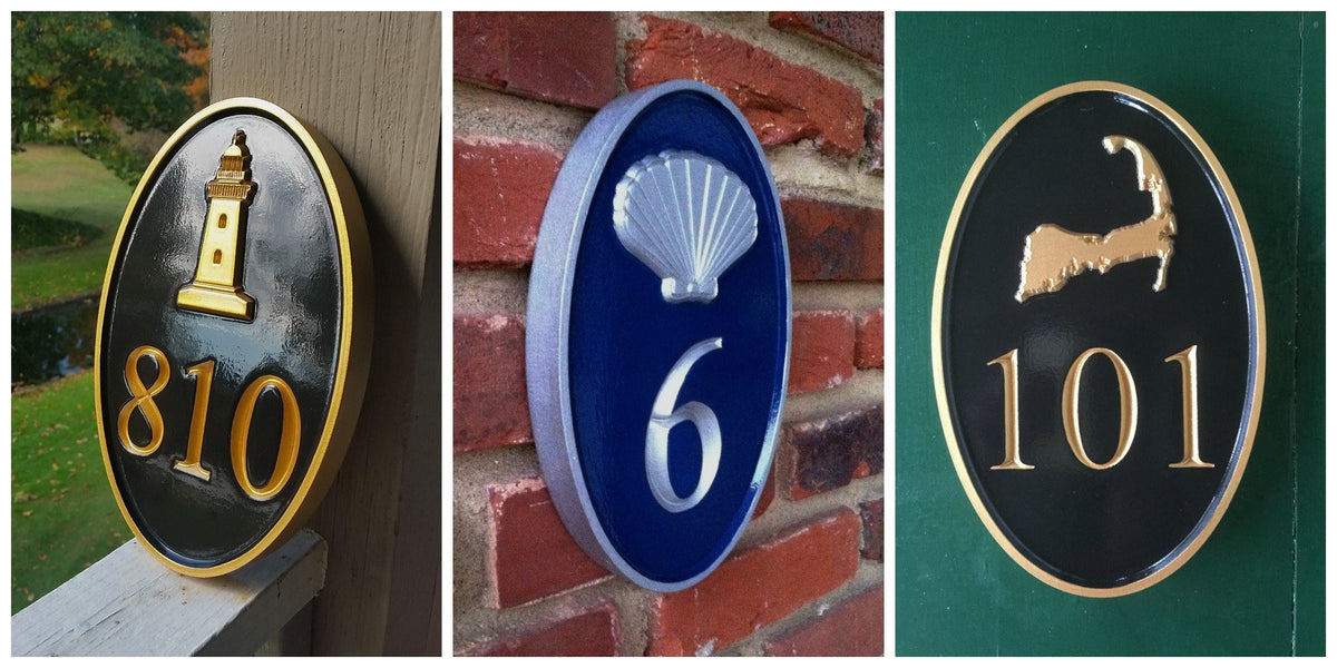 Oval House number with scallop sea shell or other stock image (A61) - The Carving Company
