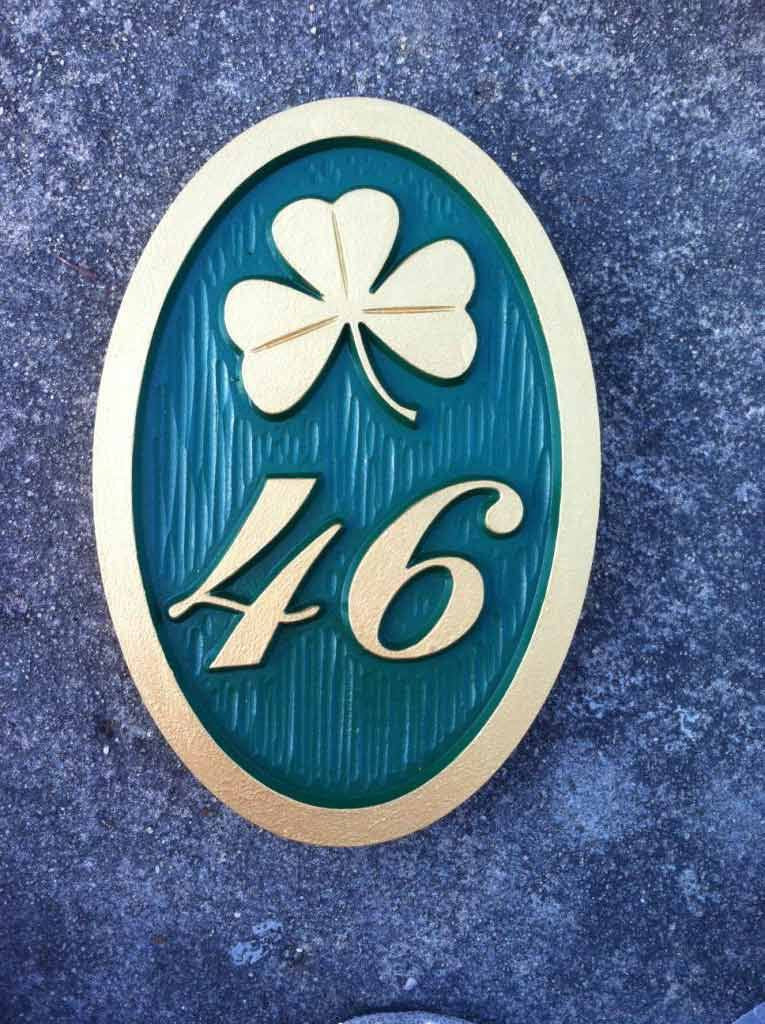 House Number Weatherproof Custom Carved Sign with shamrock or other image - Oval (A6) - The Carving Company