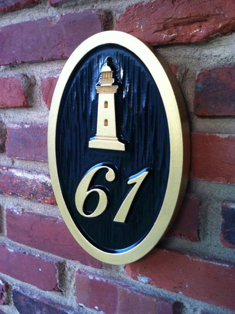 House Number Weatherproof Custom Carved Sign with shamrock or other image - Oval (A6) - The Carving Company