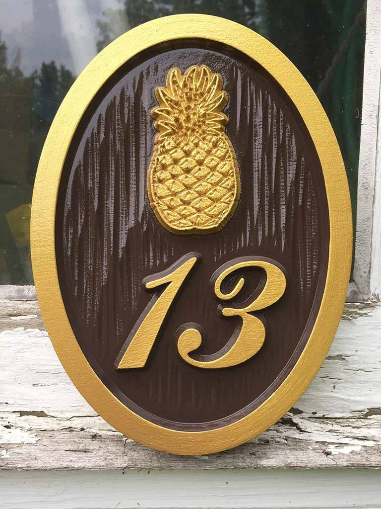 House Number Weatherproof Custom Carved Sign with shamrock or other image - Oval (A6) - The Carving Company