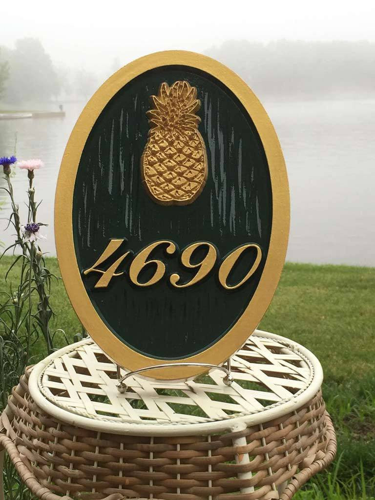 House Number Weatherproof Custom Carved Sign with shamrock or other image - Oval (A6) - The Carving Company