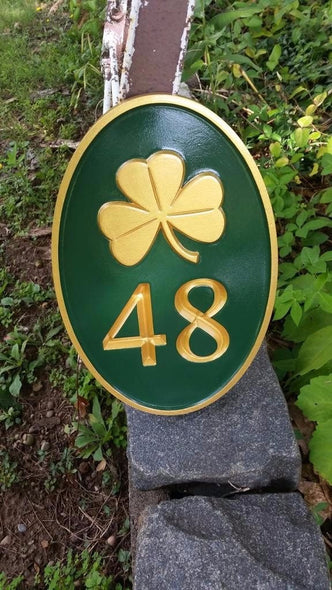 2 number house address plaque with shamrock