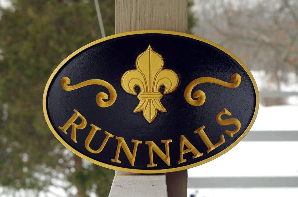 Family Entrance Welcome Sign with Fleur-De-Lis - Personalized (LN43) - The Carving Company