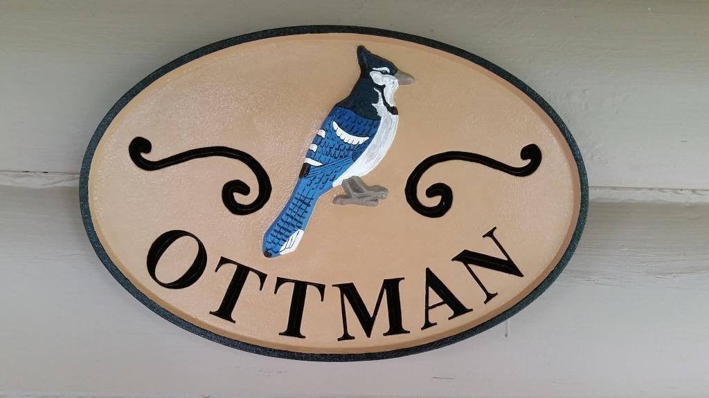 Personalized Last Name Entrance Sign With Cardinal or other bird (A21) - The Carving Company