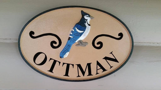 Personalized Last Name Entrance Sign With Cardinal or other bird (A21) - The Carving Company