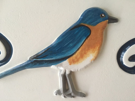Personalized Last Name Entrance Sign With Eastern Blue Bird or other bird (LN31) - The Carving Company