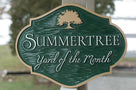 alt view Yard of the month green and tan with tree sign horizontal shape for neighborhood