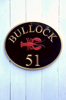 Oval house number sign with lobster front