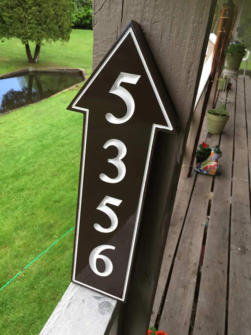 Arrow Shaped House Number Sign Pointing Right or Left, Up or Down (A148) - The Carving Company