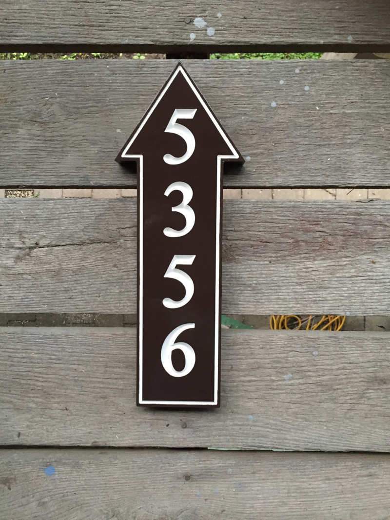 Arrow Shaped House Number Sign Pointing Right or Left, Up or Down (A148) - The Carving Company