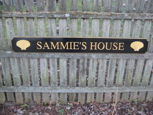 Custom Carved Quarterboard sign  with name and sea shells (Q38) - The Carving Company