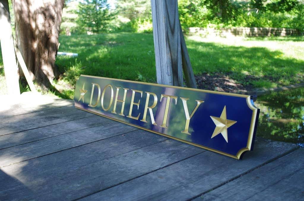Custom Carved Quarterboard sign with star image - Add your name (Q47) - The Carving Company